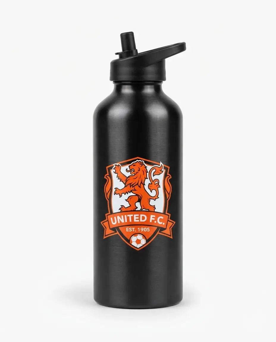 Custom printed metal water bottles with club crest