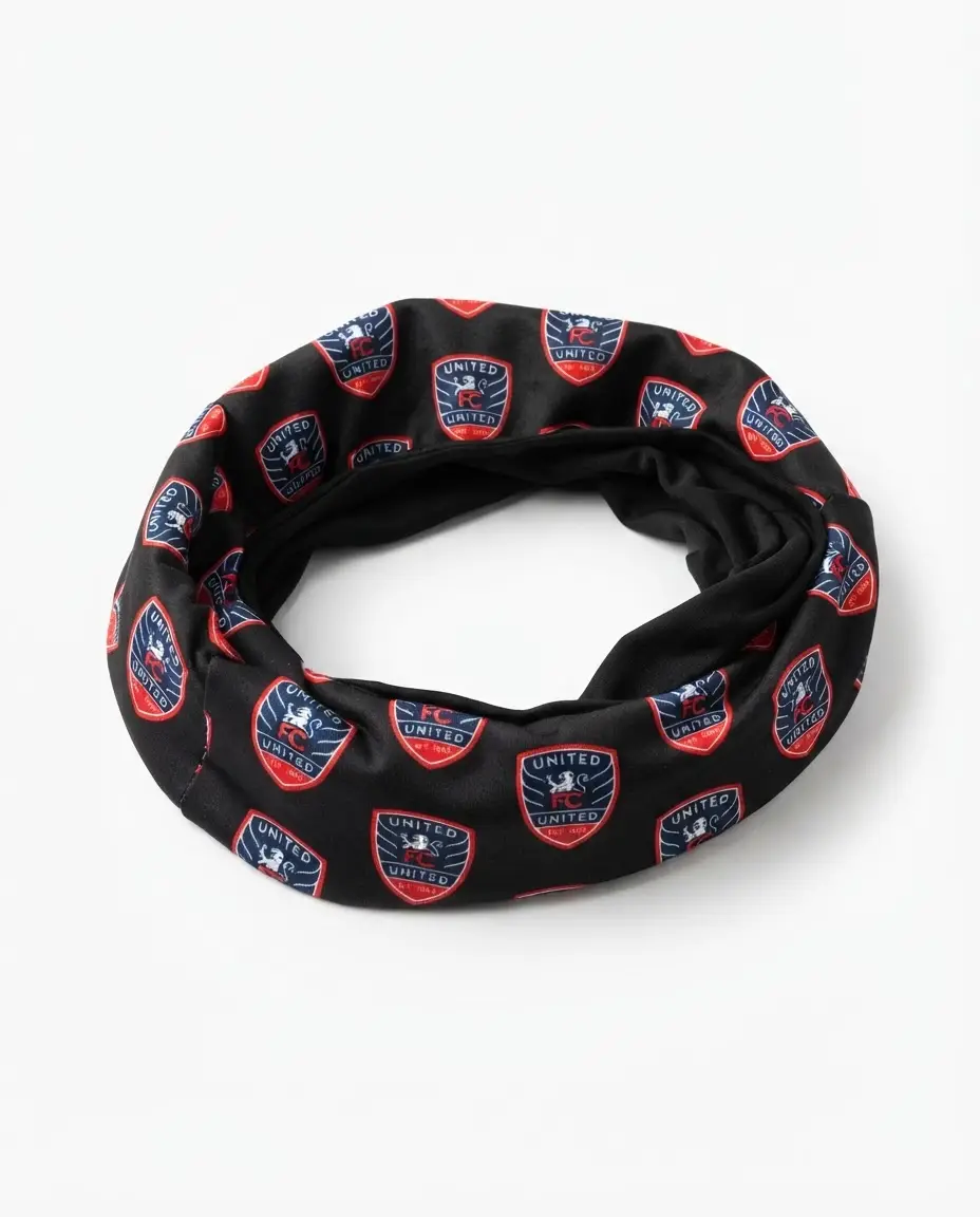 Custom printed neck snoods with club crest pattern